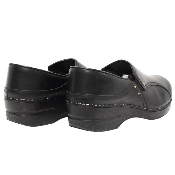 Dansko "Phoebe" Black Elastic Pull-on Leather Professional Clogs - Picture 8 of 11